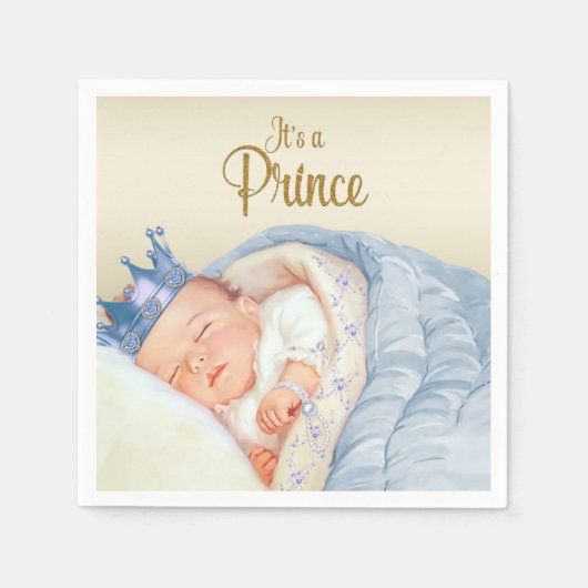  Prince Blauw Goud Baby shower Servetten (Voorkant)