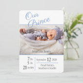 Prince Blue Baby Boy Elegant Fotonaam geboorte Aankondiging (Staand voorkant)