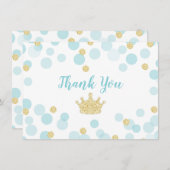 Prince Blue Gold Confetti Baby shower Hartelijk da Bedankkaart (Voorkant / Achterkant)