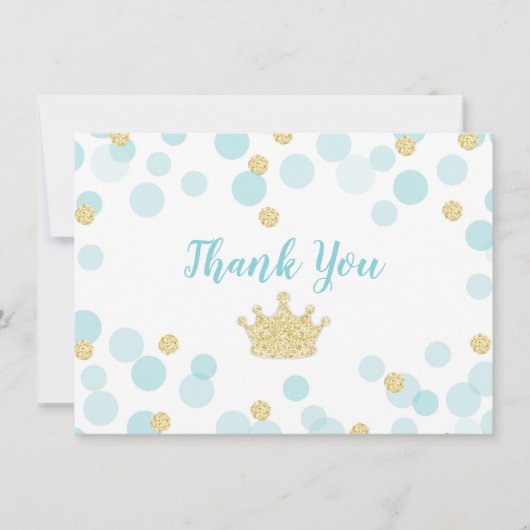 Prince Blue Gold Confetti Baby shower Hartelijk da Bedankkaart (Voorkant)