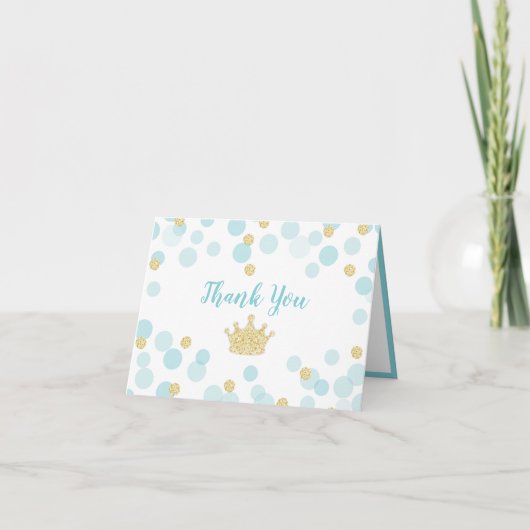 Prince Blue Gold Confetti Baby shower Hartelijk da Bedankkaart (Voorkant)