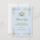 Prince Blue Gold Crown Boy Dank je Baby shower Bedankkaart (Voorkant)