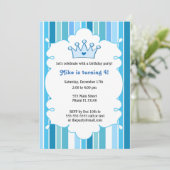 Prince Blue Kids Birthday Uitnodiging (Staand voorkant)