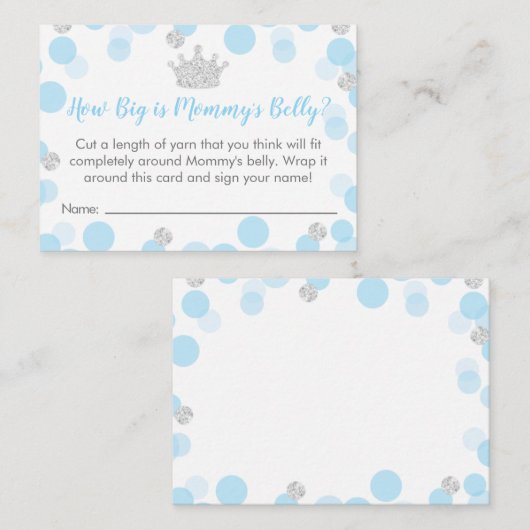 Prince Blue & Silver Baby shower Diaper Raffle Enc Informatiekaartje (Voorkant / Achterkant)