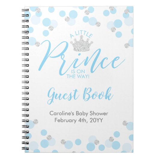 Prince Blue Silver Baby shower Guest Book Notitieboek (Voorkant)