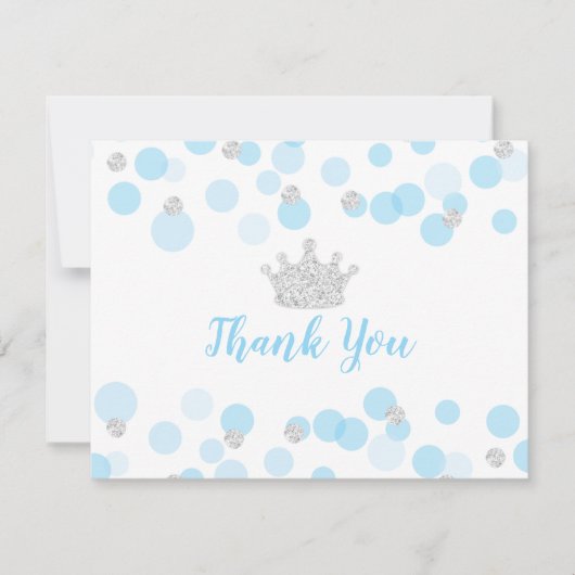 Prince Blue Silver Confetti Baby shower Hartelijk  Bedankkaart (Voorkant)