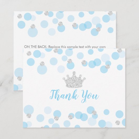 Prince Blue Silver Confetti Baby shower Hartelijk  Bedankkaart (Voorkant / Achterkant)