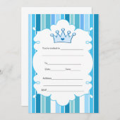 Prince Blue Stripes-uitnodiging invullen Kaart (Voorkant / Achterkant)
