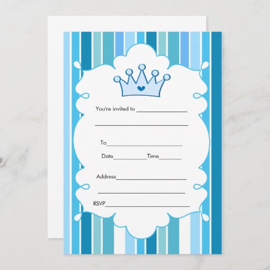 Prince Blue Stripes-uitnodiging invullen Kaart (Voorkant / Achterkant)