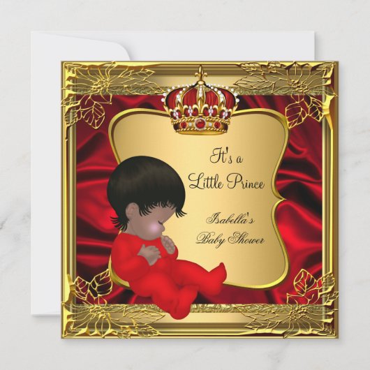 Prince Boy Baby shower African American Red Gold Kaart (Voorkant)