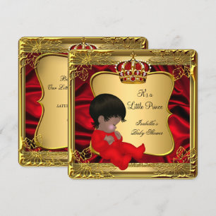 Prince Boy Baby shower African American Red Gold Kaart