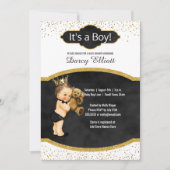 Prince Boy Baby shower | Black Faux Gold Glitter Kaart (Voorkant)