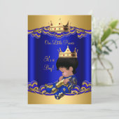 Prince Boy Baby Shower Blauw Afro-Amerikaans 3a Kaart (Staand voorkant)