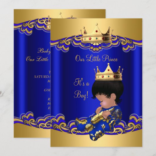 Prince Boy Baby Shower Blauw Afro-Amerikaans 3a Kaart (Voorkant / Achterkant)