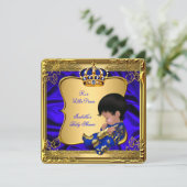 Prince Boy Baby shower Blue African American Gold Kaart (Staand voorkant)