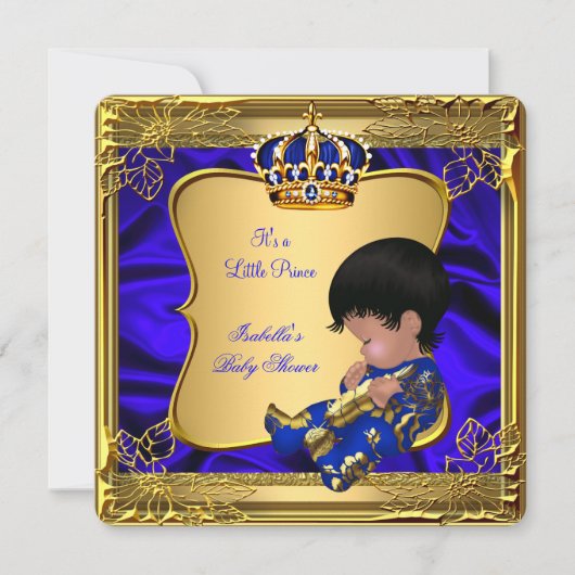 Prince Boy Baby shower Blue African American Gold Kaart (Voorkant)