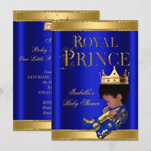 Prince Boy Baby shower Blue Ethnic GOLD Kaart (Voorkant / Achterkant)