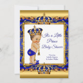 Prince Boy Baby shower Blue  Gold Brunette Kaart (Voorkant)
