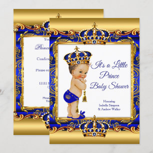 Prince Boy Baby shower Blue  Gold Brunette Kaart