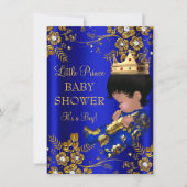 Prince Boy Baby shower Blue Gold Invitation Kaart (Voorkant)