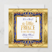 Prince Boy Baby shower Blue  Gold Kaart (Voorkant)