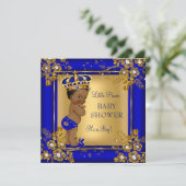 Prince Boy Baby shower Gold Blue African American Kaart (Staand voorkant)