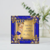 Prince Boy Baby shower Gold Blue Brunette Kaart (Staand voorkant)