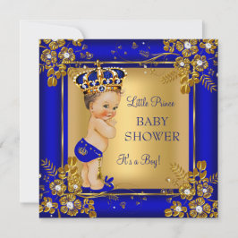 Prince Boy Baby shower Gold Blue Brunette Kaart