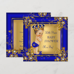 Prince Boy Baby shower Gold Blue Brunette Kaart