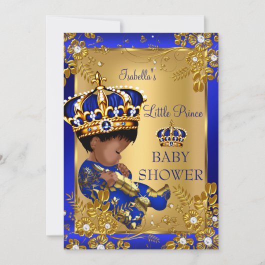Prince Boy Baby shower Gold Blue Crown Ethnic Kaart (Voorkant)
