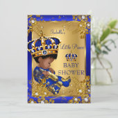 Prince Boy Baby shower Gold Blue Crown Ethnic Kaart (Staand voorkant)