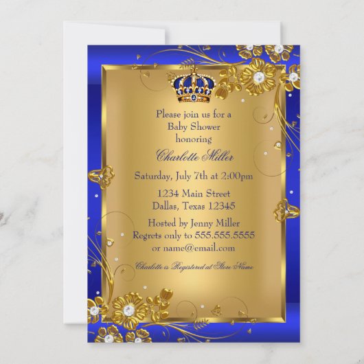 Prince Boy Baby shower Gold Blue Crown Ethnic Kaart (Achterkant)