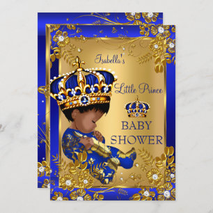 Prince Boy Baby shower Gold Blue Crown Ethnic Kaart
