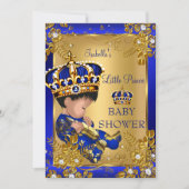 Prince Boy Baby shower Gold Blue Crown Kaart (Voorkant)