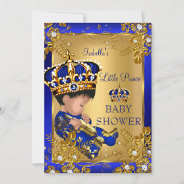 Prince Boy Baby shower Gold Blue Crown Kaart