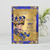 Prince Boy Baby shower Gold Blue Crown Kaart (Staand voorkant)