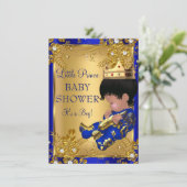 Prince Boy Baby shower Gold & Blue Invitation Kaart (Staand voorkant)
