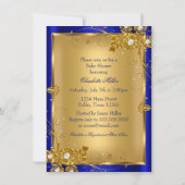 Prince Boy Baby shower Gold & Blue Invitation Kaart (Achterkant)