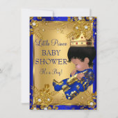 Prince Boy Baby shower Gold & Blue Invitation Kaart (Voorkant)