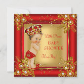 Prince Boy Baby shower Gold Red Brunette Kaart (Voorkant)