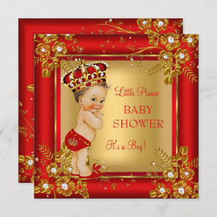 Prince Boy Baby shower Gold Red Brunette Kaart