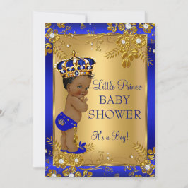 Prince Boy Baby Shower Goud Blauw Afro-Amerikaans Kaart