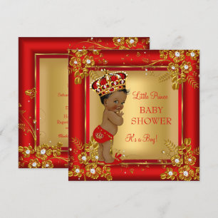 Prince Boy Baby Shower Goud Rood Afrikaans-Amerika Kaart