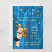 Prince Boy Baby shower Invitation Blue Gold Stars Kaart (Voorkant)