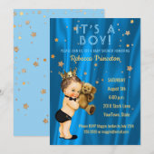 Prince Boy Baby shower Invitation Blue Gold Stars Kaart (Voorkant / Achterkant)