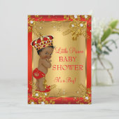 Prince Boy Baby shower Red Gold African American Kaart (Staand voorkant)