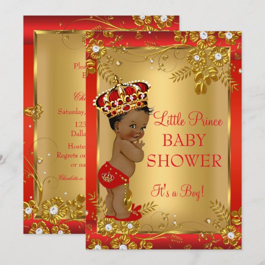 Prince Boy Baby shower Red Gold African American Kaart (Voorkant / Achterkant)