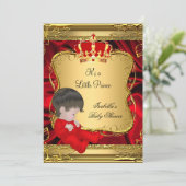 Prince Boy Baby shower Red  Gold Kaart (Staand voorkant)