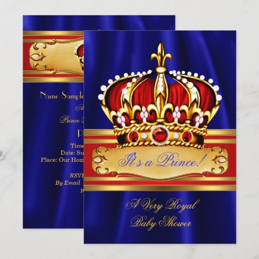 Prince Boy Baby shower Red Royal Blue Crown Kaart (Voorkant / Achterkant)