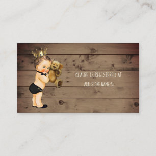 Prince Boy Baby shower Registry Insert Rustic Wood Informatiekaartje